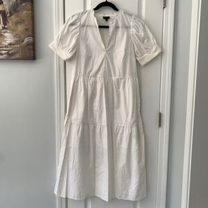 Who What Wear White Tiered Cotton Midi Dress Eyelet Lace V-Neck Puff Sleeve Sz S